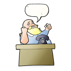 cartoon arrogant boss man with speech bubble