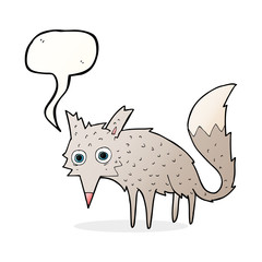 funny cartoon wolf with speech bubble
