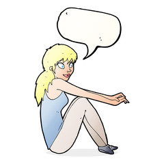 cartoon happy woman sitting with speech bubble