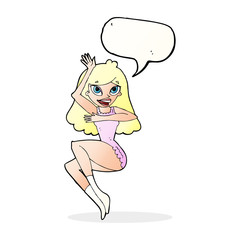 cartoon woman in lingerie with speech bubble