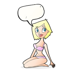 cartoon pretty woman in underwear with speech bubble