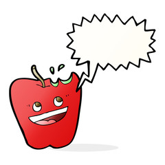 happy apple cartoon with speech bubble