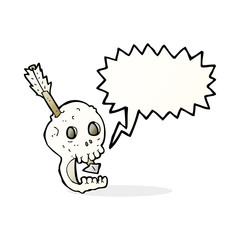 funny cartoon skull and arrow with speech bubble