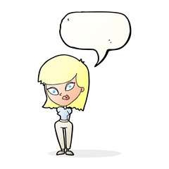 cartoon confused woman with speech bubble