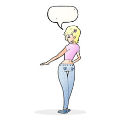 cartoon pretty girl in jeans and tee with speech bubble