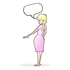 cartoon pretty woman looking at nails with speech bubble