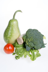 cauliflower,tomatoes,mushroom,broccoli,bottle gourd isolated on white background
