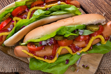 Homemade Hot Dog with fresh vegetables