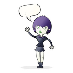 cartoon vampire girl with speech bubble