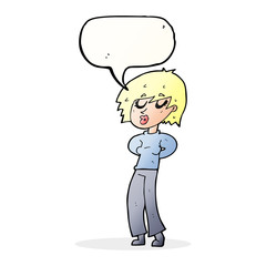 cartoon woman whistling with speech bubble