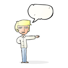 cartoon man gesturing welcome with speech bubble