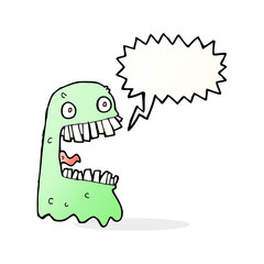cartoon gross ghost with speech bubble