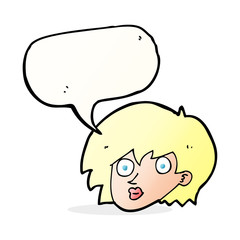 cartoon surprised female face with speech bubble