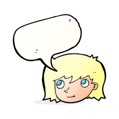 cartoon female face with speech bubble