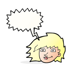 cartoon female face with speech bubble