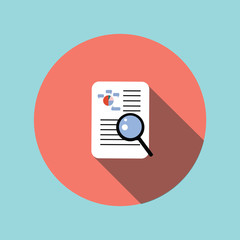 Vector flat icon of sheet with business graph and Magnifier.