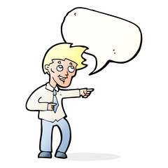 cartoon funny office man pointing with speech bubble