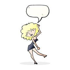 cartoon dancing woman with speech bubble