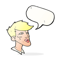 cartoon male model guy with speech bubble