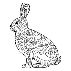 Hand drawn Rabbit in doodle, zentangle style