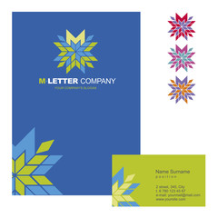 Obraz na płótnie Canvas Шаблон фирменного знака М-компании. Корпоративный стиль для компании на букву М: логотип, визитная карточка, визитка, обложка буклета или фирменная папка