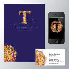Шаблон фирменного знака Т-компании. Корпоративный стиль для компании на букву Т: логотип, визитная карточка, визитка, обложка буклета или фирменная папка, веб-иконка для мобильного приложения.