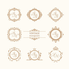 Set of elegant floral monograms