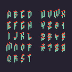 3d vector pixel alphabet and numbers