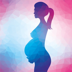 Silhouette of pregnant woman, polygonal colorful illustration