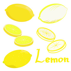 Yellow lemon stylish icon set isolated on white background