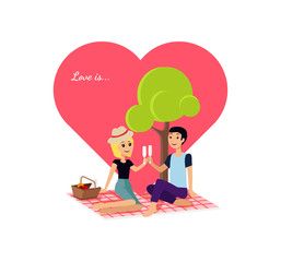 Happy Valentine Day Couple Sitting on Park