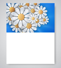 Floral invitation design with paper daisy flowers.