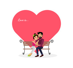 Happy Valentine Day Couple Sitting on Bench