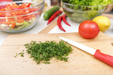 Sliced fresh herbs for salad.