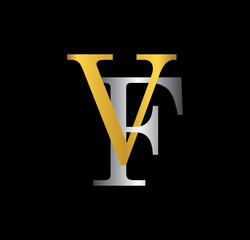 VF initial letter with gold and silver