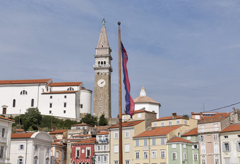 Piran old town cityscape from Tartini Square, Slovenia.