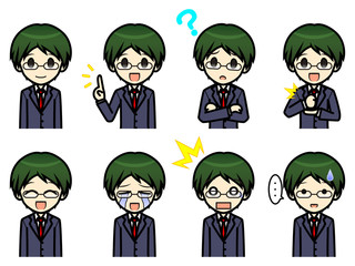 シンプルキャラクター　会話・表情イラスト集　ビジネス　男性B　その1