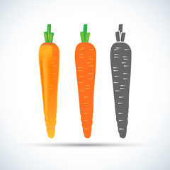 Colorful Carrot vector icon cartoon style isolated on white background. Carrot vector illustration. Carrot isolated black and color icons vector silhouette. Carrot, vegetable, food, vector flat style.