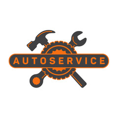 Service auto repair, wrench hammer, wheel logo sign flat.