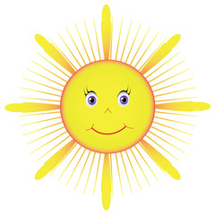 Picture yellow sun. Object white isolated, vector format.