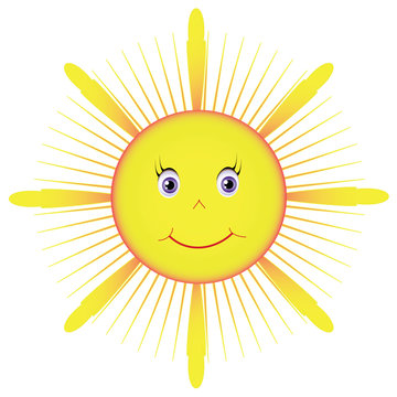 Picture yellow sun. Object white isolated, vector format.
