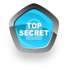 top seret blue metallic chrome web pentagon glossy icon