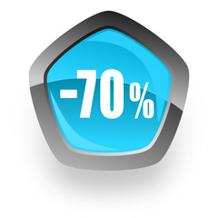 70 percent sale retail blue metallic chrome web pentagon glossy icon