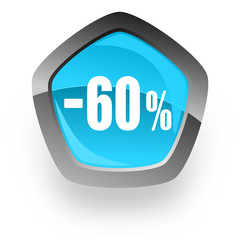 60 percent sale retail blue metallic chrome web pentagon glossy icon