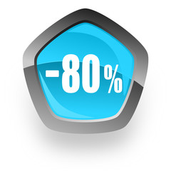 80 percent sale retail blue metallic chrome web pentagon glossy icon