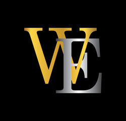 WE initial letter with gold and silver