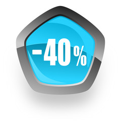 40 percent sale retail blue metallic chrome web pentagon glossy icon