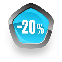 20 percent sale retail blue metallic chrome web pentagon glossy icon