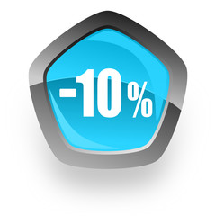 10 percent sale retail blue metallic chrome web pentagon glossy icon