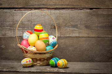 Easter eggs on wooden
